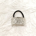 Chic hollow silver metal hair tie with irregular texture on high elastic black rubber band - Silver Rectangle Liquid 5cm