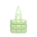 Chic light green quilted puffer tote bag with spacious square stitched nylon design - Green