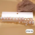 Set de 6 pares de pendientes vintage dorados con perlas de imitación y strass - Pin de Plata - Blanco (Juego de 12 piezas)