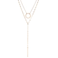 Double-layered rose gold stainless steel necklace with round and bar geometric pendants - Steel