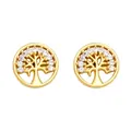 Minimalist Tree of Life stud earrings in 18K gold finish with sparkling cubic zirconia - Tree of Life Style