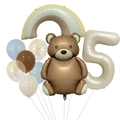 Detail von mattem Teddybär-Ballonset mit cremefarbener Nummer 5 und Regenbogen-Dekoration - Mattes Teddybär-Set 5