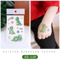 Glitter temporary tattoo stickers for kids featuring cartoon green dinosaur patterns - EG-119 (Glitter Dinosaur)