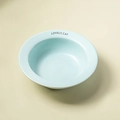 Light blue ceramic UFO cat bowl with Lovely Cat text print and a wide shallow design - Blue 170ML
