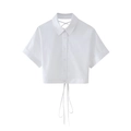 Women's white short sleeve cropped shirt with lapel collar and lace-up back detail - XS / White
