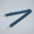 Adjustable striped polyester shoulder strap with blue zigzag pattern and gold metal hooks - Blue/White/Navy Zigzag