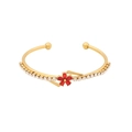 Gouden open armband met een rood bloemmotief en heldere zirkoniasteen versieringen - Enkele Rode Bloem