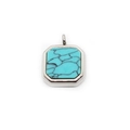 Square silver necklace pendant featuring blue lapis lazuli stone with black marbling - Silver/Turquoise (Pendant Only)