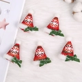 Mini red felt Christmas hats with white snowflakes and green velvet bows for DIY crafts - Christmas Hat / Red