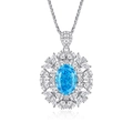 Collar con colgante de racimo de plata esterlina 925 con piedra azul joya elegante mujer - Fddz-024-azul Mar (cadena Chopin) / Plata 925