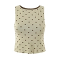 Polka dot sleeveless top and high waist skirt set in beige for women's spring fashion - S / Tops