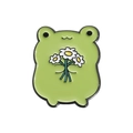 Lindo pin de esmalte de rana verde con margaritas blancas insignia de animal animado - Rana con Margarita (QHXZ582)