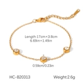 Detail view of 18K gold-plated bracelet with zircon stones and length measurements - Three Round Gem Gold Bracelet (HC-B20313)