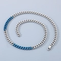 Polished silver and electric blue stainless steel Cuban link necklace with lobster clasp - A-Style Blue Necklace (KN200197-KLHQ)