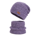 Winter women's purple knitted beanie and neck warmer set with warm fleece lining - Two-Piece Set / Purple