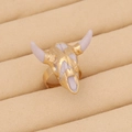 Close-up of bohemian gold bull head ring with white enamel detail in jewelry box - Gold Creamy White Retro Bull Head (8#)