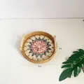 Handwoven round rattan tray with floral shell inlay and wooden handles, 22cm diameter - Heart Flower / Small 22x3cm