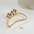 Golden 8cm metal shark hair claw clip featuring elegant engraved cherry blossom flower - Double Flower