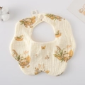 Cotton baby bib with rabbit print and snap button, soft cream muslin gauze cloth - Gauze Flower Wrap - Angel Rabbit