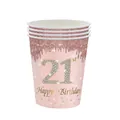 Pappbecher zum 21. Geburtstag in Roségold mit Glitzer-Effekt und Happy Birthday Aufdruck - 21. Geburtstag Pappbecher