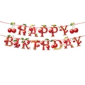 Striscione 'HAPPY BIRTHDAY' glitterato rosso con ciliegie e fiori per compleanni - Banner Happy Birthday