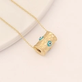 Macro detail of gold evil eye pendant with diamond texture on a delicate chain - Diamond Texture Evil Eye Cylinder Style (5#)