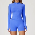 Ensemble de yoga sans couture bleu vif avec haut zippé et short de sport taille haute - S / Jacket + Shorts - Royal Blue