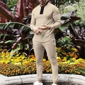 Heren beige wafelgebreid trainingspak met ritssluiting en bijpassende vrijetijdsbroek - S / Khaki