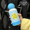 Portable 350ml 316 stainless steel vacuum flask with blue checkers and yellow flower - 350ml / Sea Blue Spherical Lid / Blue White Plaid Flower
