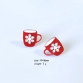 Christmas red mug earrings with white snowflake patterns and festive glitter finish - Snowflake Cup