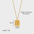 Collar de acero inoxidable oro 18K con colgante estrella y luna de circón 20x15mm - Colgante Placa Cuadrada Circonita Luna Estrella (TN3152)
