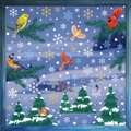 Christmas snowflake window stickers with colorful birds and winter town scenery - Set of 6-BQ562+565+(567-570)