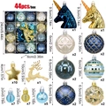 Set di 44 palline di Natale blu e oro champagne con forme di stelle e renne miste - Blu Oro Cervo