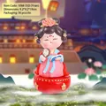 Traditional Tang Dynasty style tumbler girl figurine in pink and blue hanfu, size 19cm - 35D Fan Large / Ancient Style Ornament Series