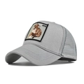 Detail view of grey cotton trucker hat featuring a FOX animal embroidery patch - Adjustable / Gray-Fox Embroidery(40)