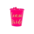 Pink plastic party shot cup on bead chain with golden Team Bride font for bachelorette - Rose Red-Team Bride