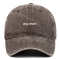 Vintage washed cotton baseball cap in dark brown with white Dog Mum embroidery - Adjustable / Coffee