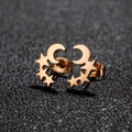 Celestial rose gold stainless steel stud earrings featuring crescent moon and stars design - 449 Rose Gold (Moon Star)