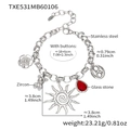 Pulsera de acero inoxidable plateado con dijes de oso de circonita y colgantes de sol - 18+6cm / Pulsera Color Acero (TXE531)