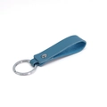 Blue PU leather keychain with silver metal ring and rivet in minimalist style - Blue & Silver