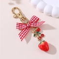 Porte-clés mignon cerise et fraise avec un nœud en ruban à carreaux rouge et blanc - Style Nœud Fraise (ZMK0301caomei)