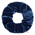 Blue velvet scrunchie featuring a hidden zipper pocket and soft pleated texture - Navy Blue