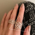 Minimalist silver open rings with branch-like hollow coral design on model's hand - Coral Branch Hollow Open Ring (J1851)