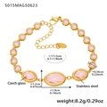 Gold stainless steel anklet with pink Czech glass stones, length 17+5cm, weight 8.2g - Oval / 17+5cm / Gold Pink