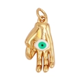 Gold plated copper hand-shaped pendant with green and white enamel evil eye detail - Gold Green Eye Hamsa Style (K086724K2-2)