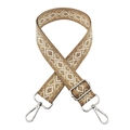 Close-up of beige and gold diamond patterned embroidery with silver metal hardware - Style 6 + Silver Buckle