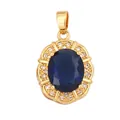 Elegant gold-plated oval blue gemstone pendant with sparkling cubic zirconia halo frame - Dark Blue/Oval Lace