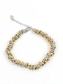 Detail of two-tone stainless steel linked chain bracelet with adjustable extension and tag - 16+5cm / Steel and Gold