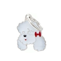 White cartoon dog charm with red bow and enamel finish for pet collars and keychains - 21 Poodle