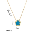 Detail view of a gold clover necklace with blue petal pendant including size and weight specs - Blue Mother Of Pearl